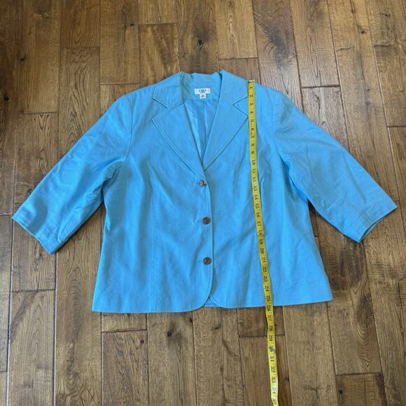 Cato Turquoise Blue Women's Blazer Size 16W Linen Blend 3/4 Sleeve Light Jacket - Picture 4 of 6